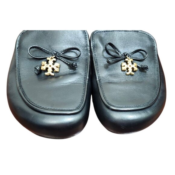 Tory Burch Charm Mules Flat Slip-on Black Genuine Leather Natural Cork US Size 7 - Picture 5 of 14